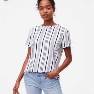 Loft Striped Back Pleat Top - White and Blue